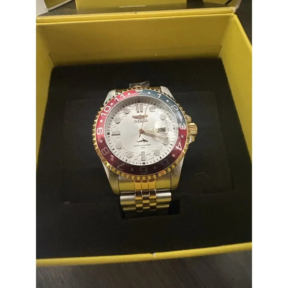 Invicta Men's Two-Tone Stainless Steel Analog Watch Red Blue Gold Bezel Date